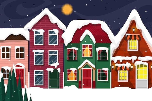 The scene rustic of a house in a pine grove is snowing Snow fall in a scenery