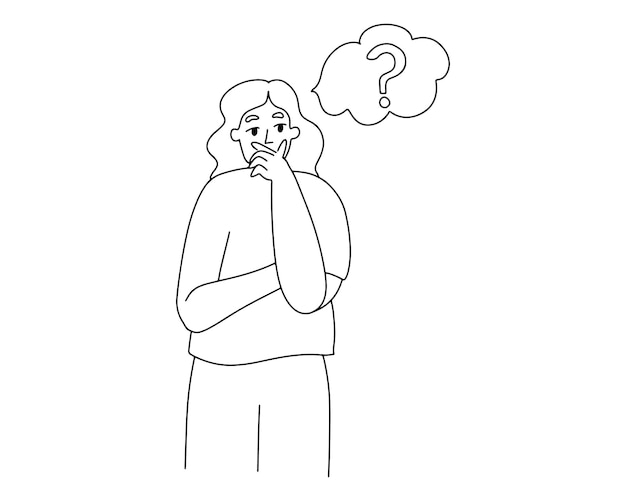 the woman is thoughtful a question mark in the air outline drawing