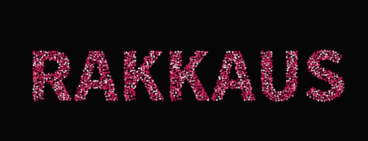 Vektor the word rakkaus made of little hearts shades of red and pink on black background love in finnish language valentine s day typography poster vector illustration easy to edit template