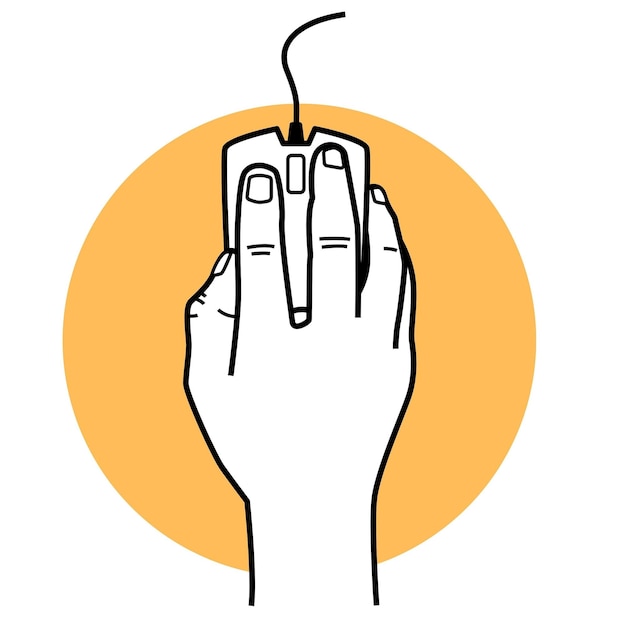 there is a hand holding a computer mouse with a cord