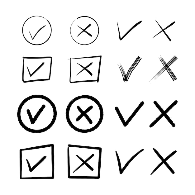 Tick and cross signs Checkmark OK and X icons