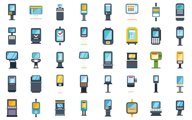 Ticket terminal icons set outline vector City security
