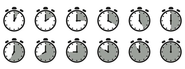 Time and clock icon set Half past of the clock signComplete twelve hours pointed clockwise oclock