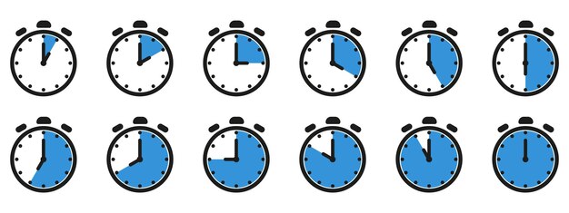 Time and clock icon set Half past of the clock signComplete twelve hours pointed clockwise oclock
