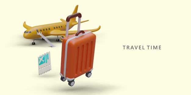 Time to travel Realistic airplane ready for boarding passengers plane ticket suitcase