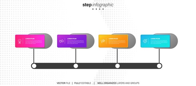 Timeline infographic with infochart Modern presentation template with 4 steps for business process