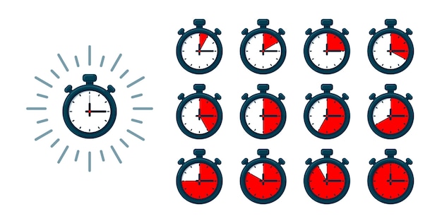 Timer sett. stoppeklokkeillustrasjon - klokker til forskjellige tider