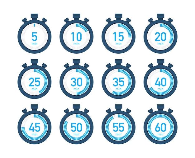 timer stopwatch icons set 10 20 30 40 50 60 minutes cooking time