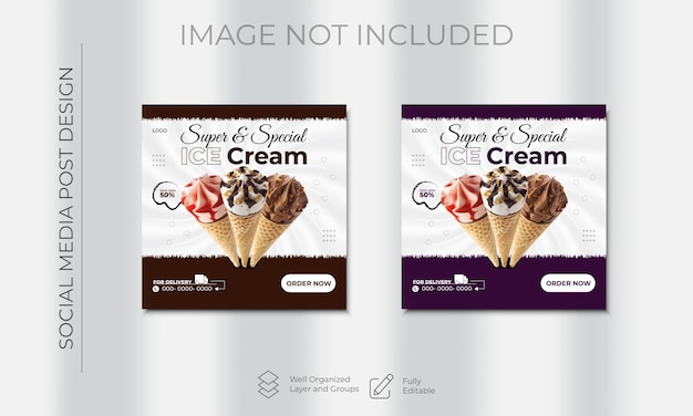 Today's Special delicious ice cream social media all promotional design editable square layout
