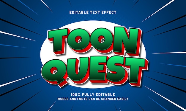 toon quest editable text effect with a comic and kids text style