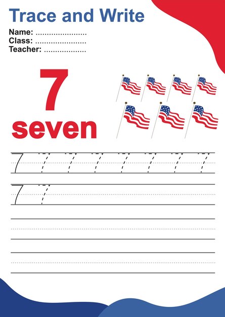 Trace and write number for children Exercise for children to recognize the number Vector file
