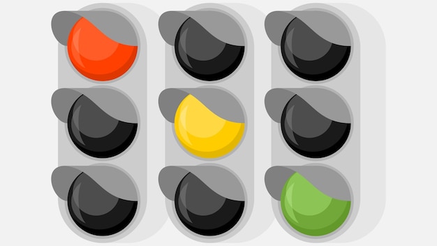 Traffic light with the 3 different lights isolated graphic element