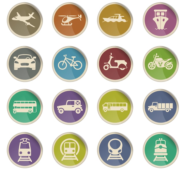 Transport vector icons in the form of round paper labels