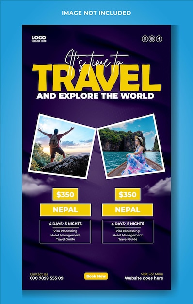 Travel tour ads promotional story template design