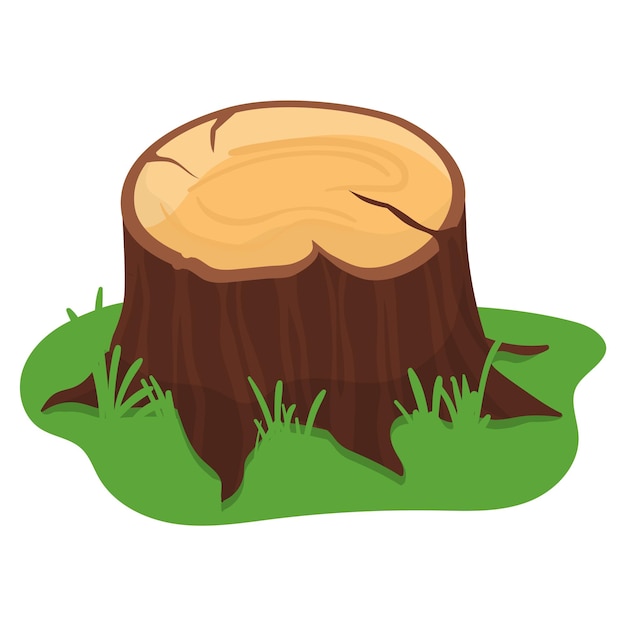 tree stump in grass flat design deforestation concept with freshly cut log vector illustration