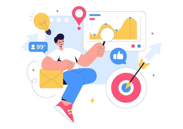 trend watcher vector illustration featuring a specialist monitoring emerging business trends and managing projects in a flat style cartoon background
