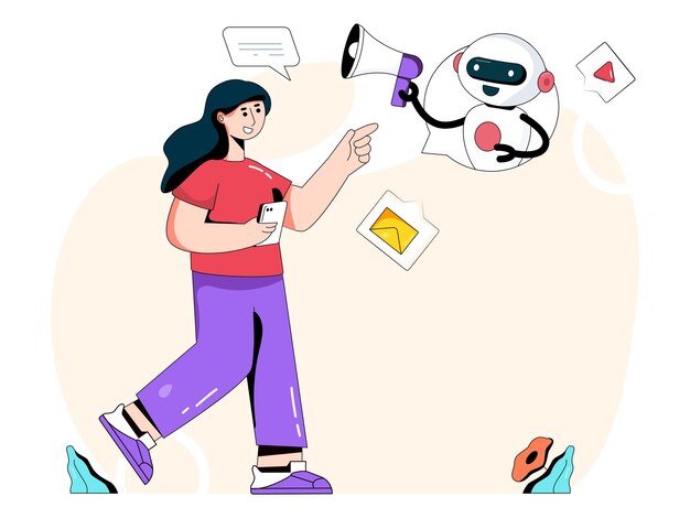 Trendy flat illustrasjon av robot-chat