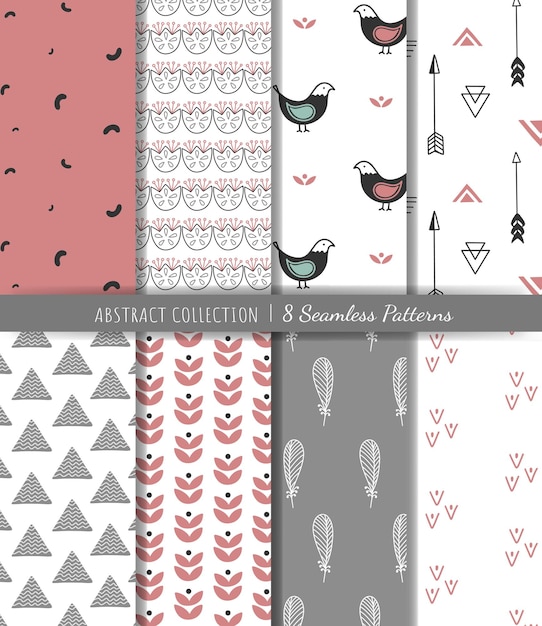 Trendy geometrical backgrounds Set of modern hand drawn seamless patterns
