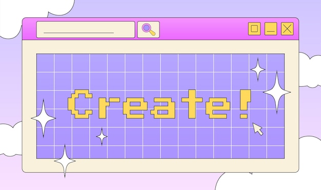 trendy retro computer screen window y2k card retro illustration decorative art web banner with pixel text