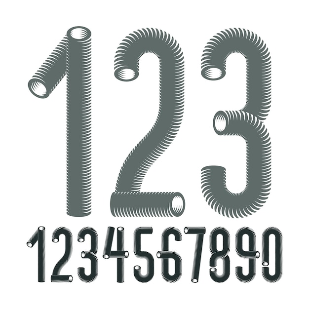 trendy vector numerals collection. modern condensed, tall, funky numbers from 0 to 9 best for use in logo, poster creation. created using dimensional vacuum pipe style.