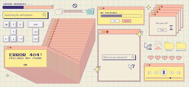 Trendy y2k klistremerkesett Gammel datamaskinestetikk Retro brukergrensesnitt windows feilknapper