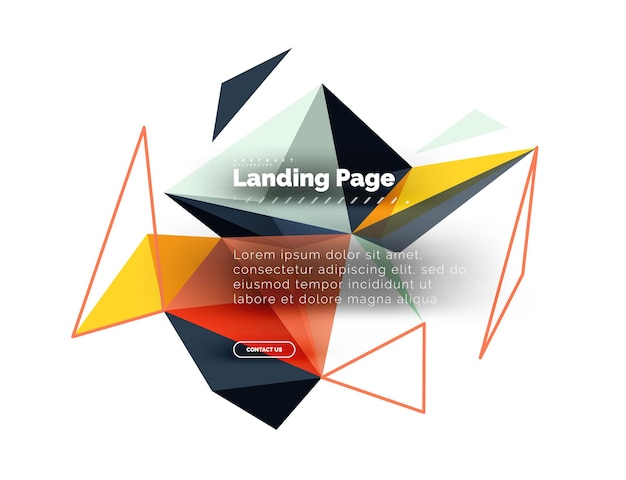 Triangular design abstract background landing page Low poly style colorful triangles on white