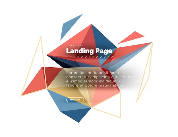 Triangular design abstract background landing page Low poly style colorful triangles on white