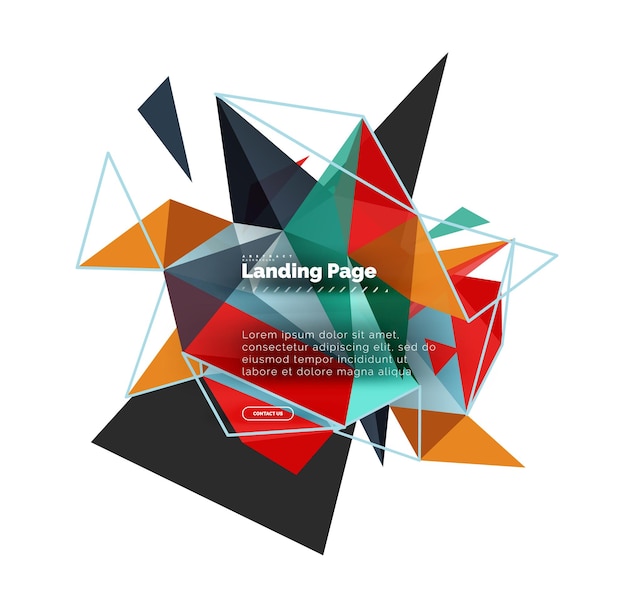 Triangular design abstract background landing page Low poly style colorful triangles on white
