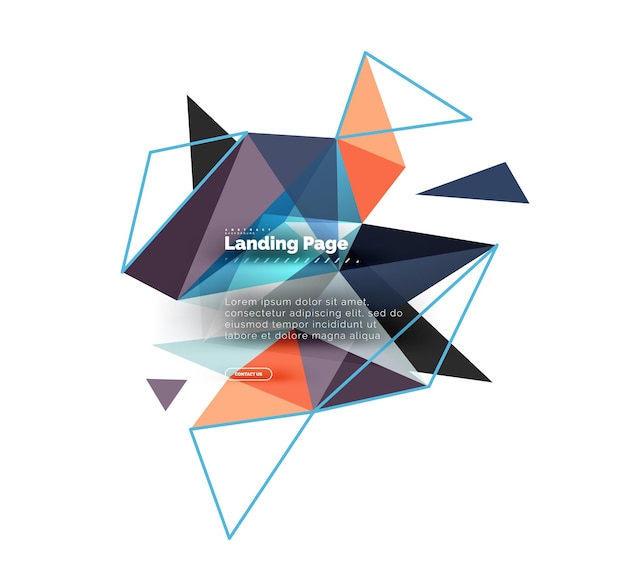 Triangular design abstract background landing page Low poly style colorful triangles on white