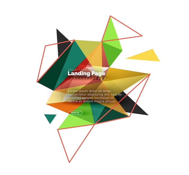 Triangular design abstract background landing page Low poly style colorful triangles on white