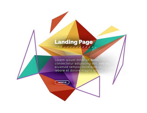 Triangular design abstract background landing page Low poly style colorful triangles on white