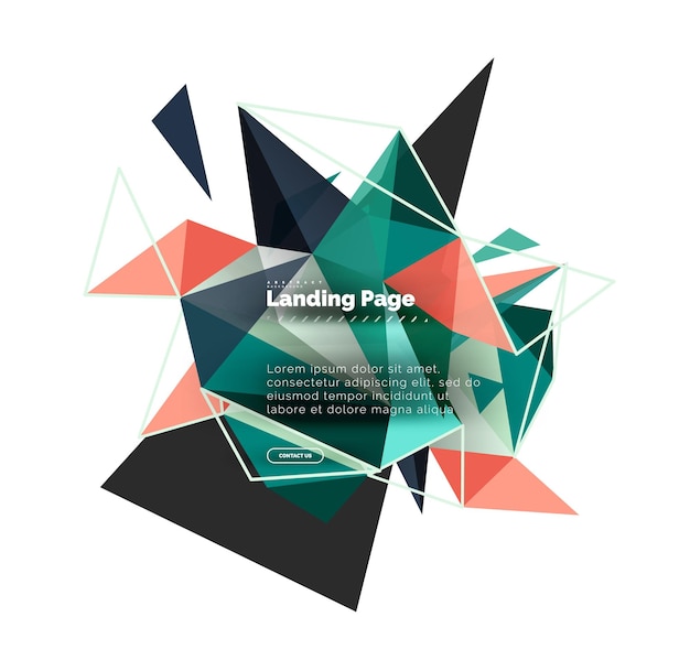 Triangular design abstract background landing page Low poly style colorful triangles on white
