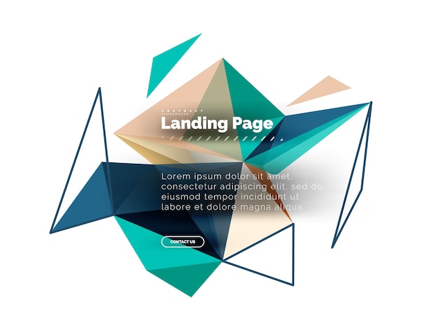 Triangular design abstract background landing page Low poly style colorful triangles on white