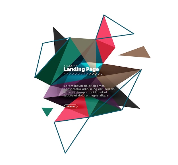 triangular design abstract background landing page low poly style colorful triangles on white