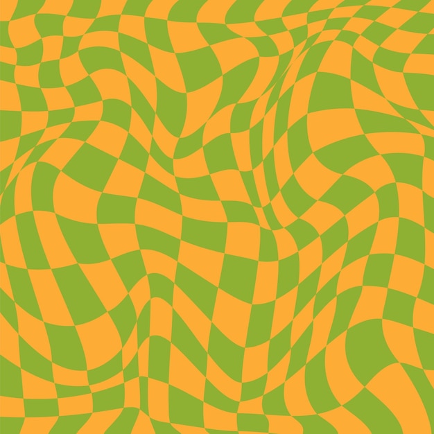 Trippy psychedelic checkerboard background with retro colors abstract design with distortion grid