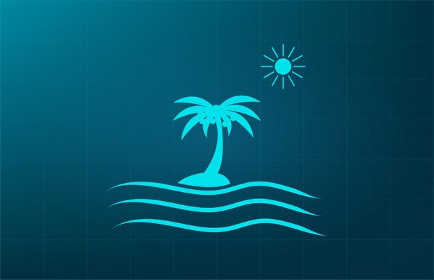 Tropical island resort symbol Vector illustration on blue background Eps 10