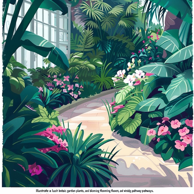Tropical Tranquility Vector Illustration of a Lush Jungle Background with Vibrant Blossoms