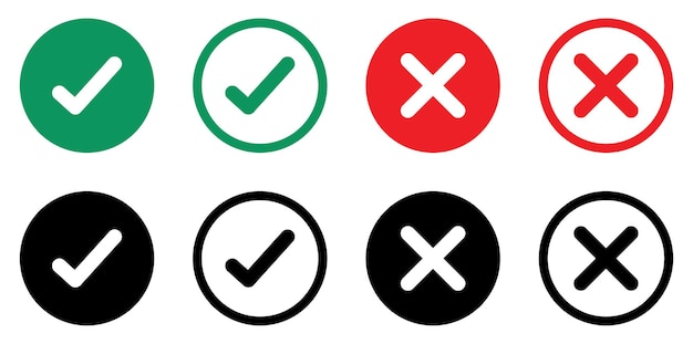 True and false button vector icon set Tick mark and cross mark icon set Vector illustration