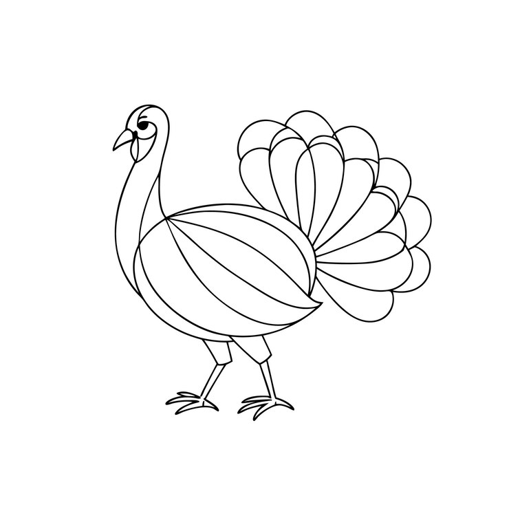 Vektor turkey bird printable single line art coloring page