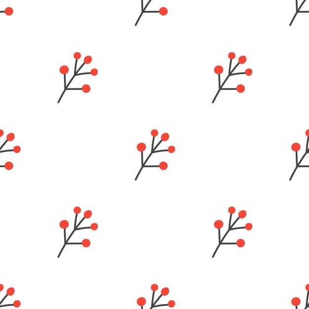 Twig with red berries on white background simple vector seamless pattern in flat style
