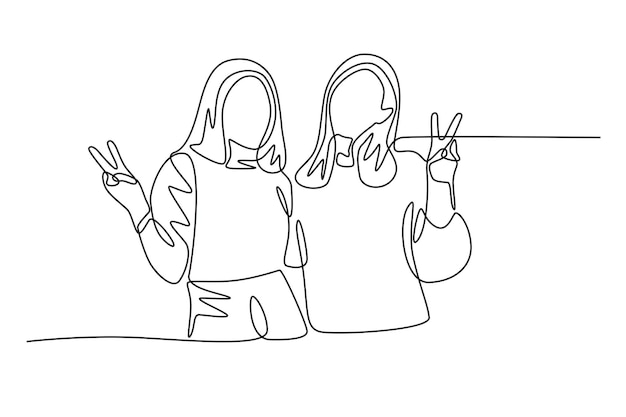 Two friends posing Friendship day concept oneline drawing