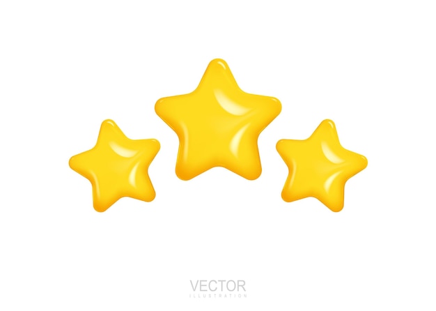 Two glossy yellow stars on a white background Realistic 3d design Vector illustration