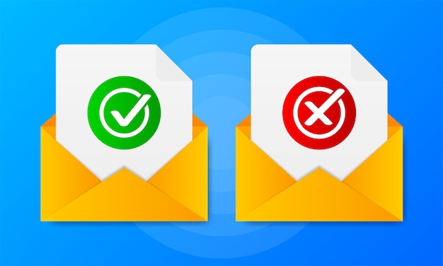 Two message with yes or no signs on a blue background. 