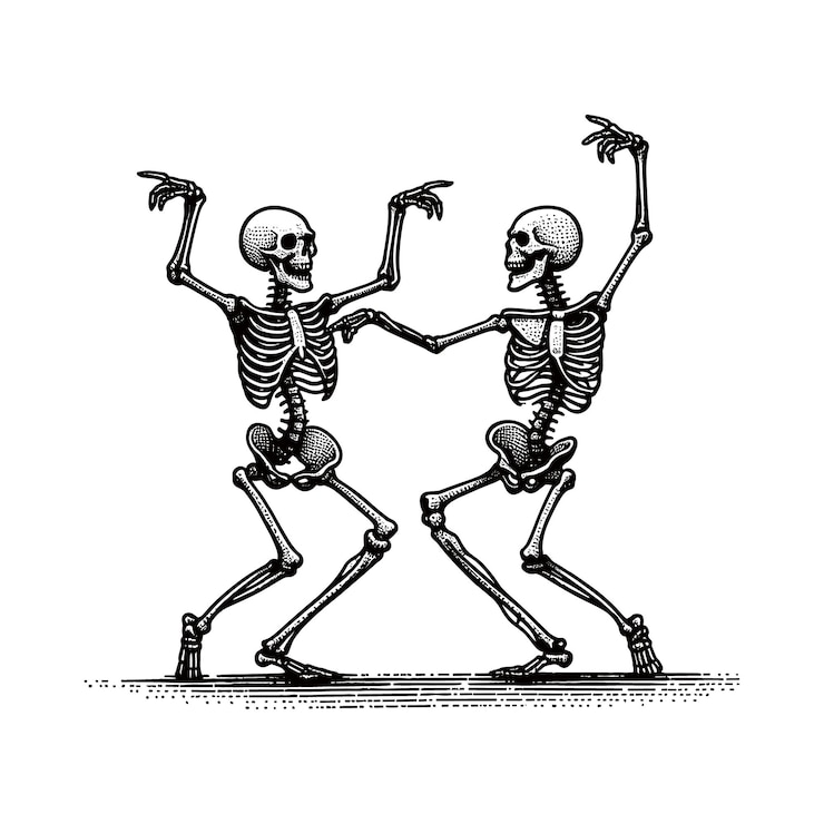 Vektor two skeletons are shown with one being held up by two other skeletons