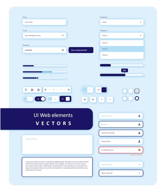 UI elements for web and mobile applications includes radio buttons, checkboxes, field input