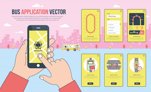UI & UX design application bus route map template  . business transportation.