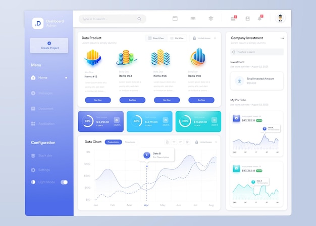 UI UX Infografikk dashboard UI design med grafer, diagrammer og Web interface template