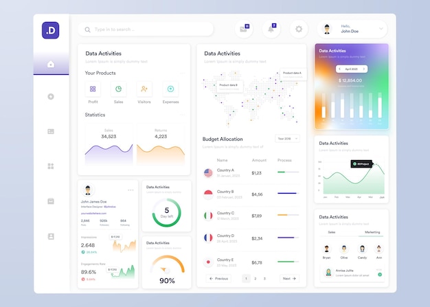 ui ux infographic dashboard ui design with graphs charts and diagrams web interface template