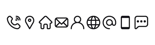 Universal Contacts Icons Set Email Address Telephone Globe Avatar and at Sign Symbols