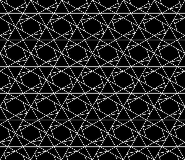Universelt, sømløst geometrisk mønster av høy kvalitet med redigerbar strøktykkelse, utklippsmaske. Abstrakt svart og hvit vektor bakgrunn i klassisk stil